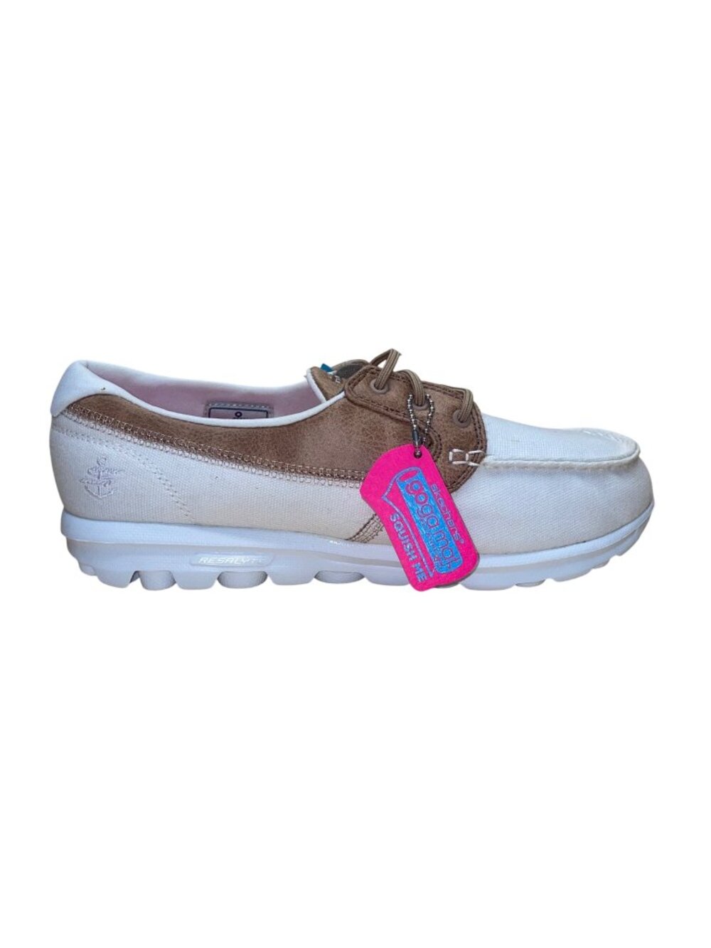 Skechers Women’s White & Brown Textile Goga Mat Insole Boat Shoe Size 9